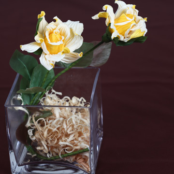 立體式透明玻璃桌上型盆花 -- 俏麗玫瑰(黃色)
