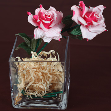 立體式透明玻璃桌上型盆花 -- 俏麗玫瑰(桃紅色)