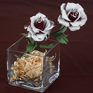 立體式透明玻璃桌上型盆花 -- 俏麗玫瑰(棗色+米色)