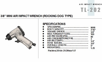 3/8” MINI AIR IMPACT WRENCH (ROCKING DOG TYPE)