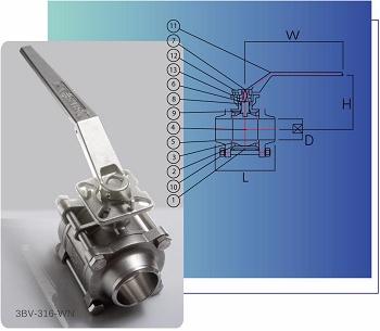 三片式全流量對焊式 316 不鏽鋼球閥，附 ISO 5211 驅動平台